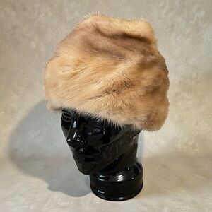 Vintage Amrose New York Honey Blonde/Brown Mink Fur 50s 60s Cloche Hat XS/S 21”